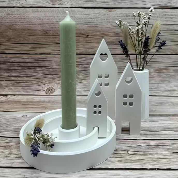 Runder Teller mit Häusern