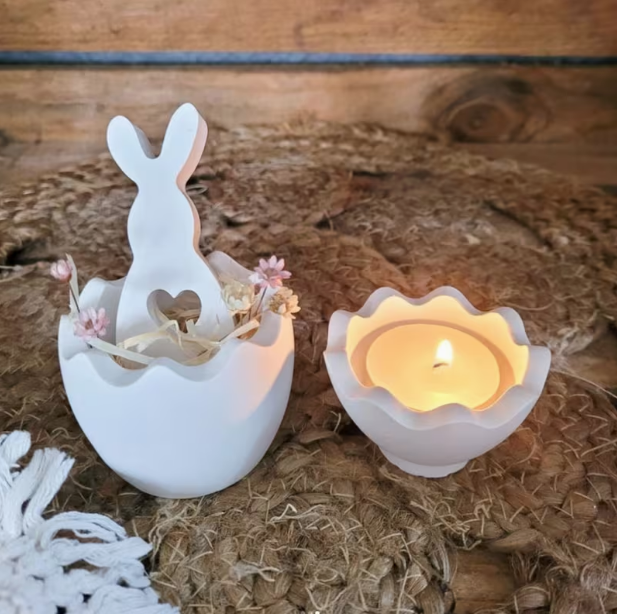 Handgegossener Hase mit Ei – Osterdeko & Wohnaccessoire