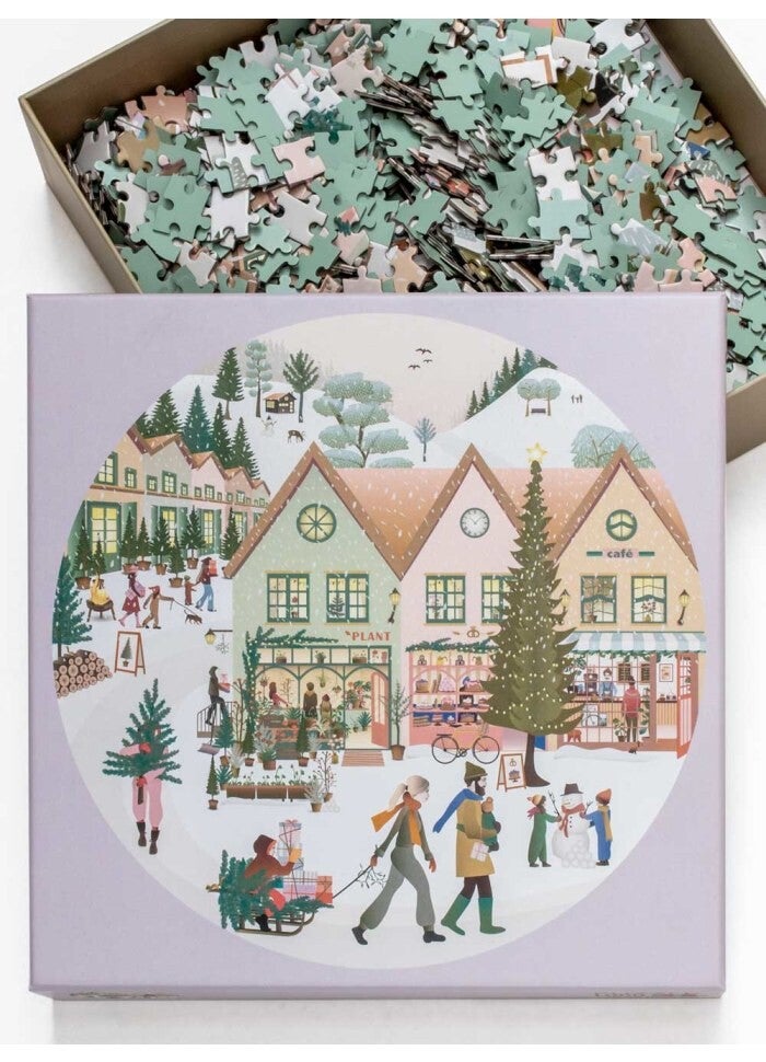 VISSEVASSE ronde puzzel | witte kerst | 1000st