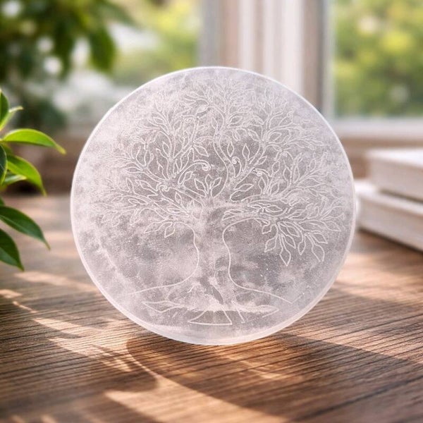 Plaque de purification en sélénite Arbre de Vie (10 cm)