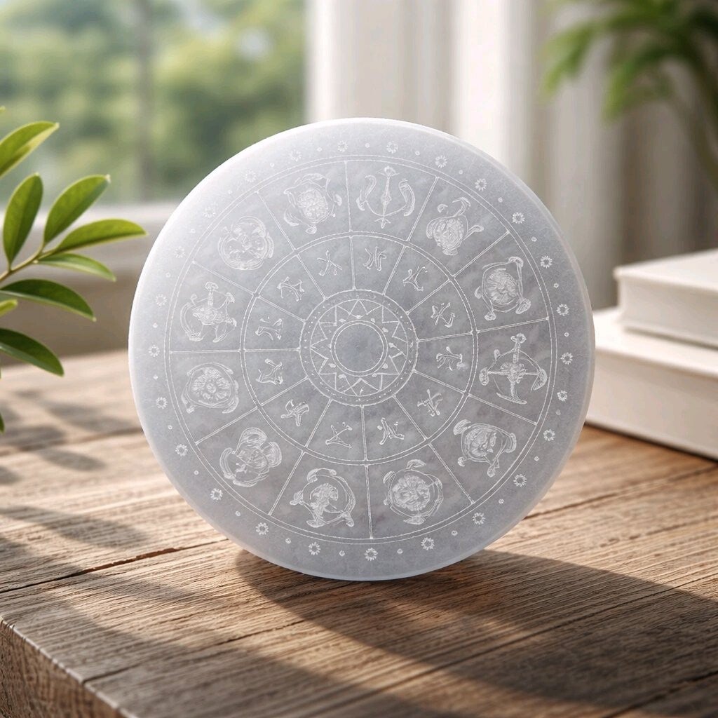 Plaque de purification en sélénite  Signe astrologique (10 cm)