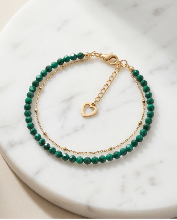 Bracelet Cheville en perle facetées Malachite & Acier Inoxydable