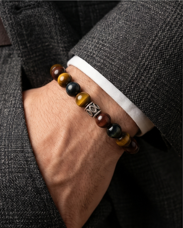 Bracelet Homme Triple Protection. Fil élastique.10mm