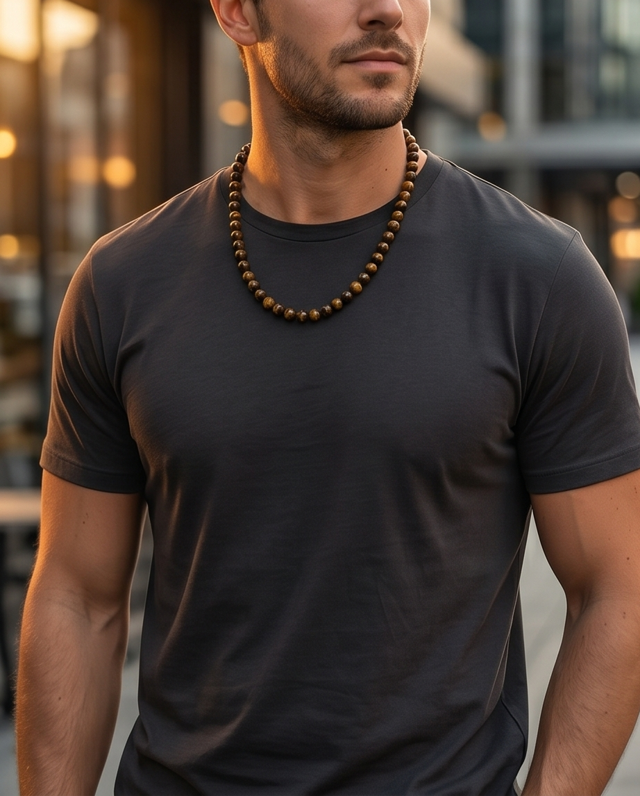 Collier Œil de Tigre  8 mm  Force & Élégance Masculine