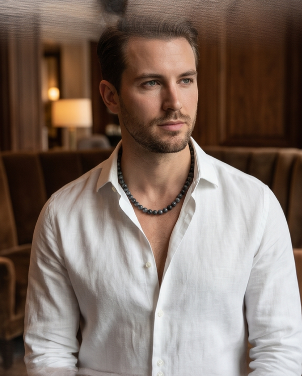Collier en larvikite naturelle