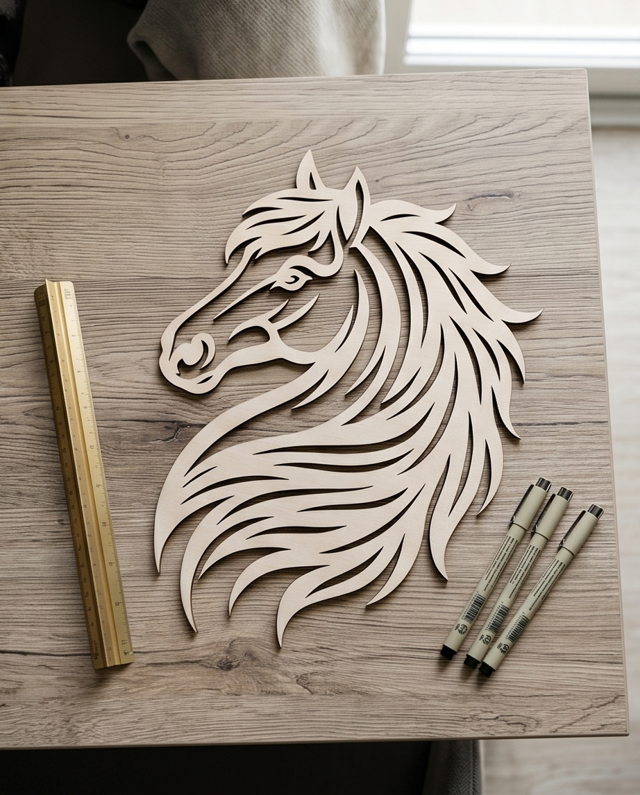 Décoration murale cheval en bois de tilleul 🐎