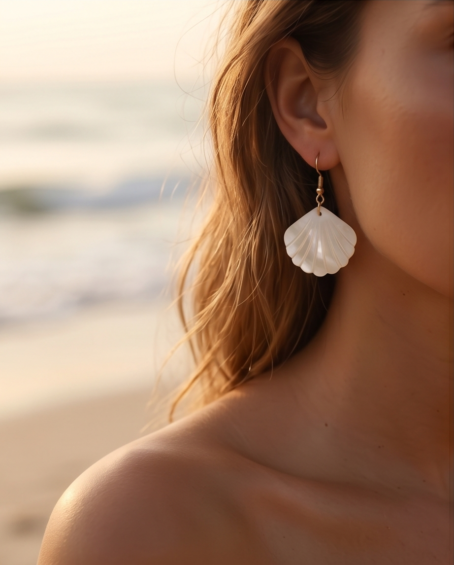 Boucles d’oreilles coquillage en nacre & acier inoxydable