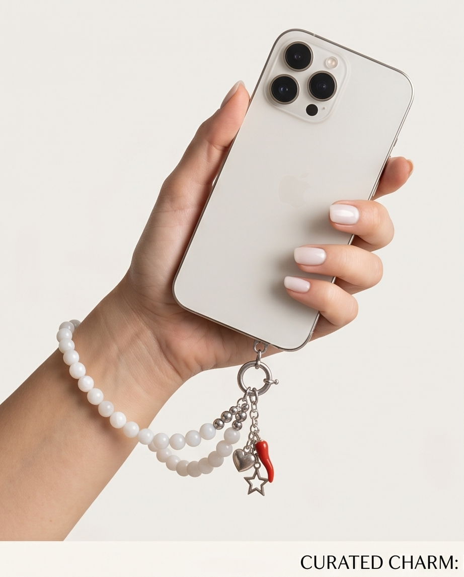 Bijou de téléphone en Pierre de Lune & acier inoxydable