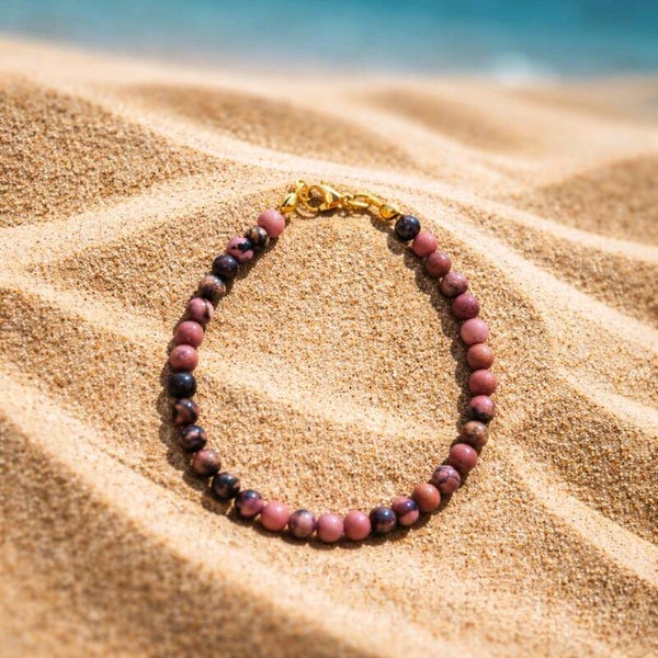 Bracelet en Rhodonite & acier inoxydable