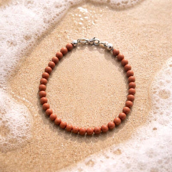 Bracelet en Jaspe Rouge & acier inoxydable