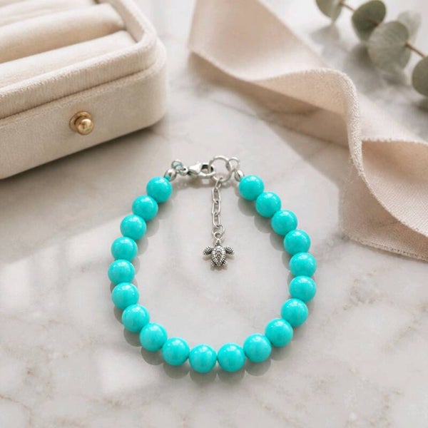 Bracelet Coquillages du Pacifique Bleu turquoise & Acier Inoxydable