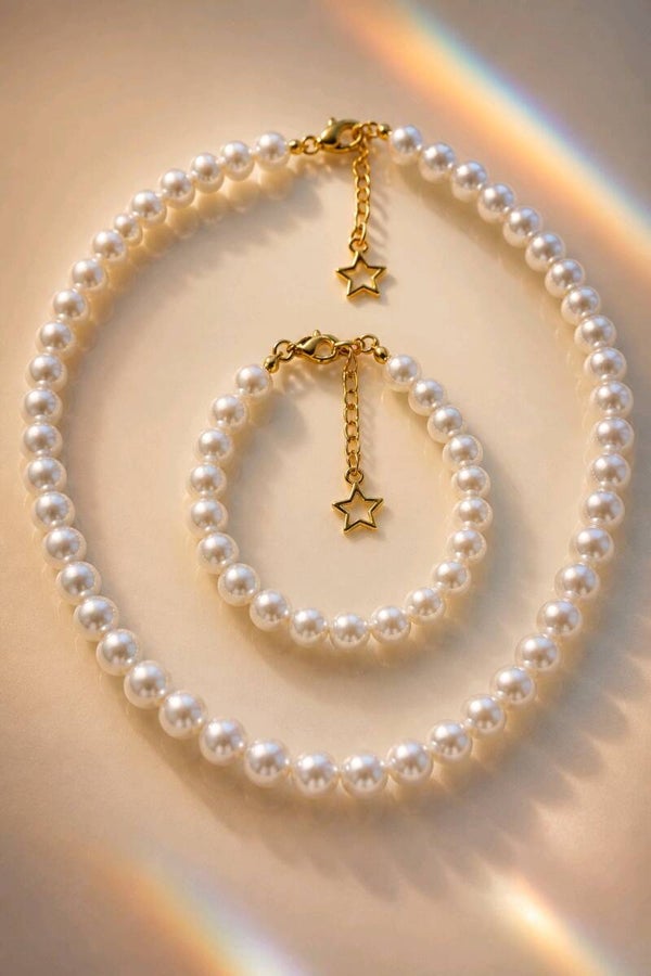 Parure Perles de Coquillages du Pacifique Blanc Nacré & Acier Inoxydable
