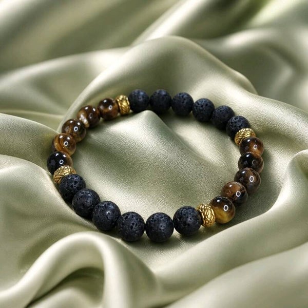 Bracelet Pierre de lave & Œil de tigre  8 mm