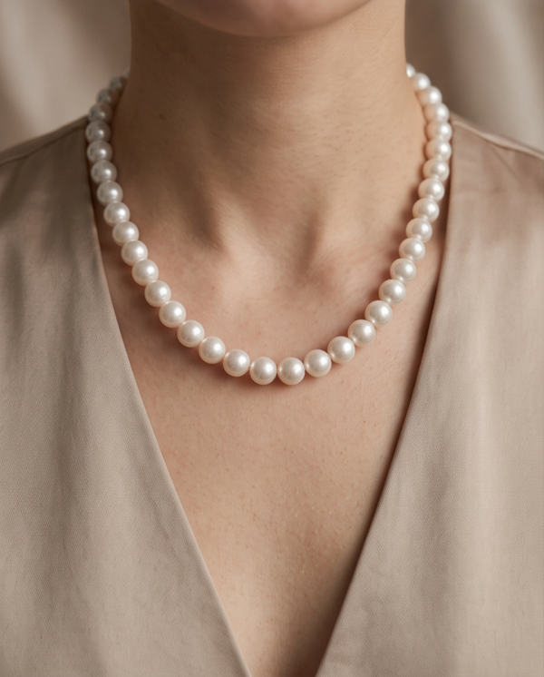 Parure Perles de Coquillages du Pacifique Blanc Nacré & Acier Inoxydable
