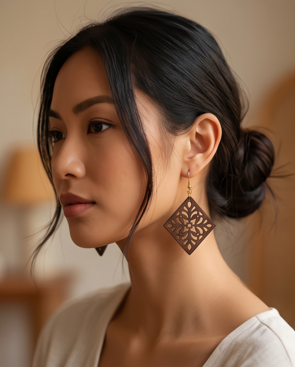 Boucles d'oreilles en bois de tilleul & acier inoxydable