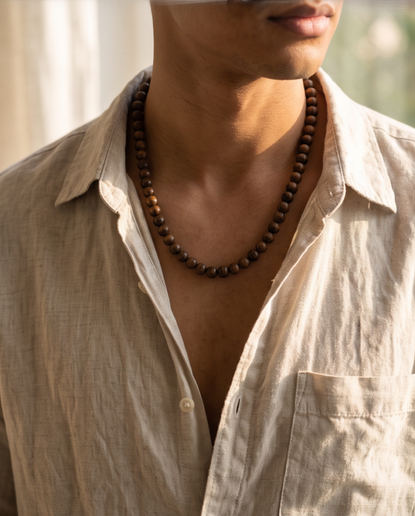 Parure Homme en Bois de Rose Collier & Bracelet en Perles Naturelles