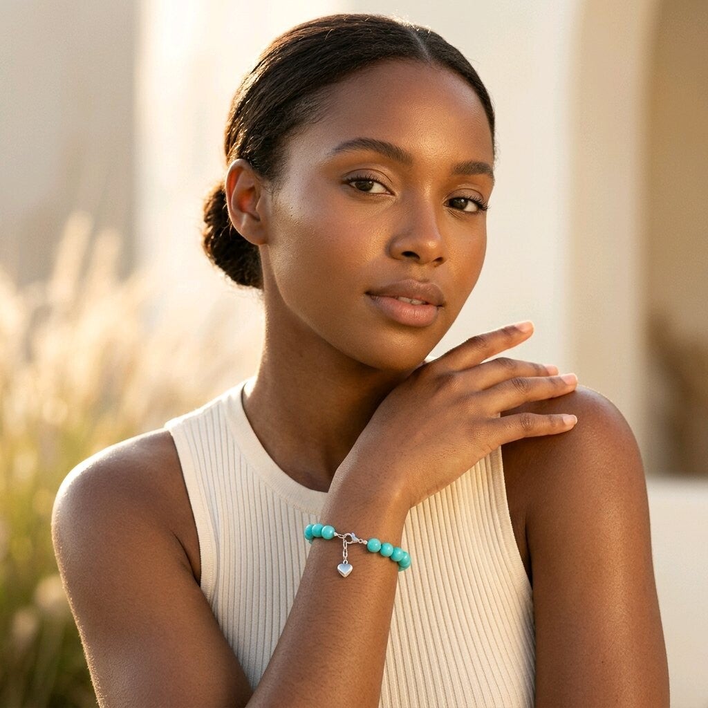 Bracelet Coquillages du Pacifique Bleu turquoise & Acier Inoxydable 8 mm