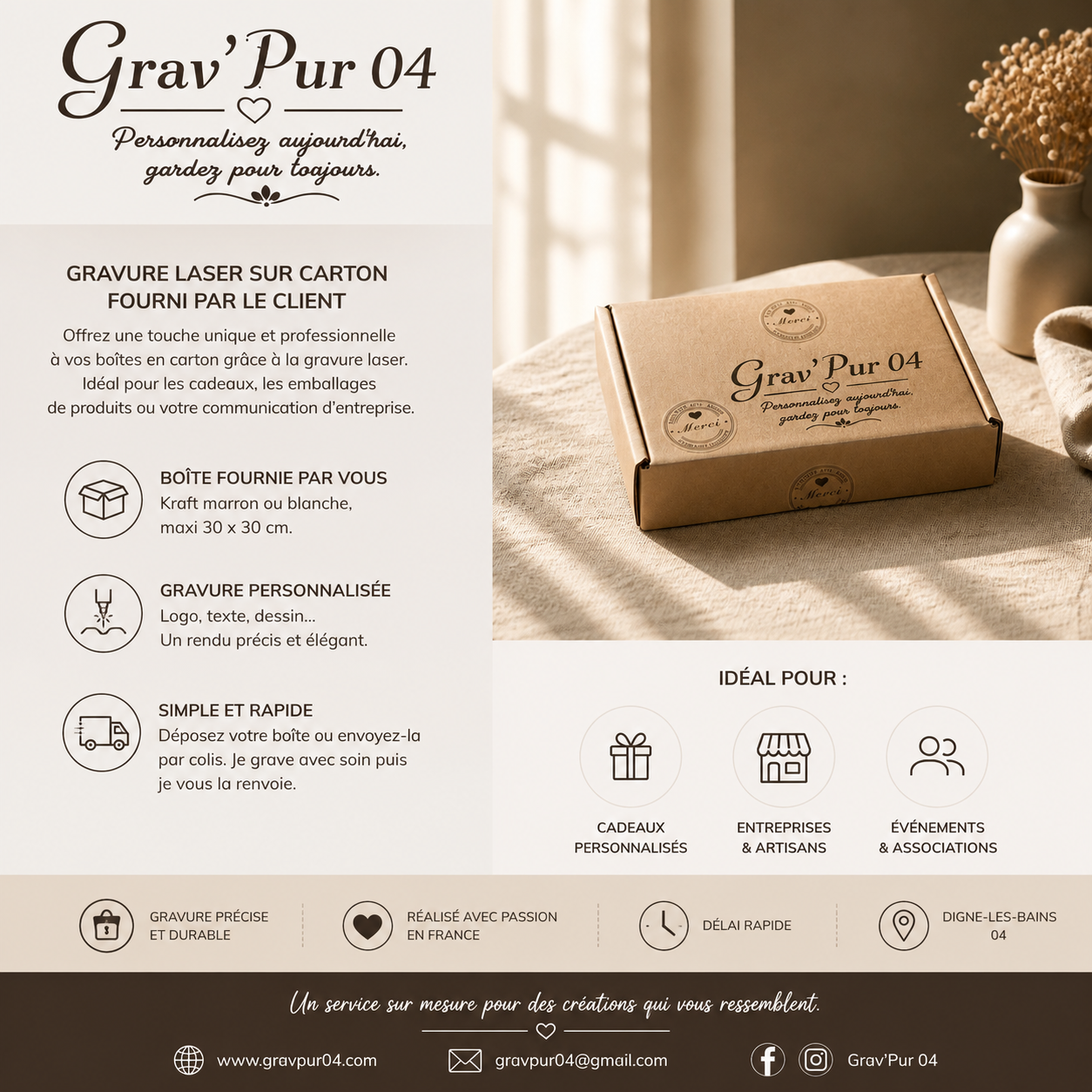 Gravure laser personnalisée sur boîte en carton 10x10 20x20 30x30