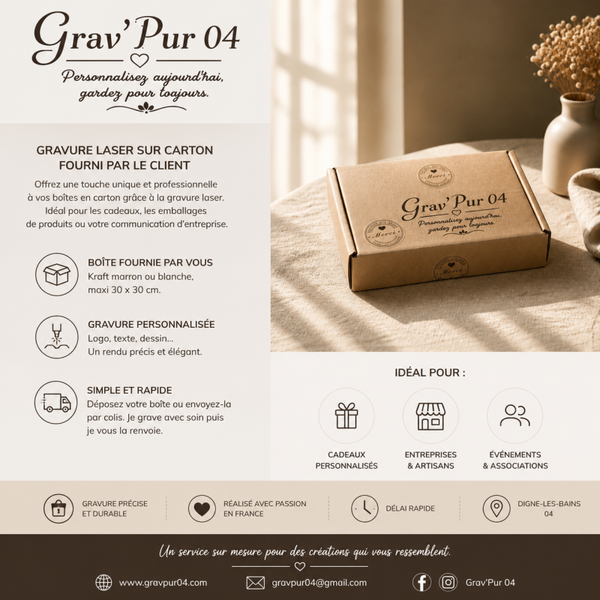 Gravure laser personnalisée sur boîte en carton 10x10 20x20 30x30