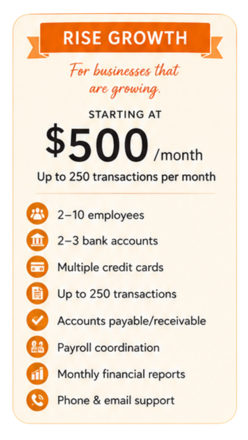 rise growth bookkeeping pricing for small businesses in smith mountain lake