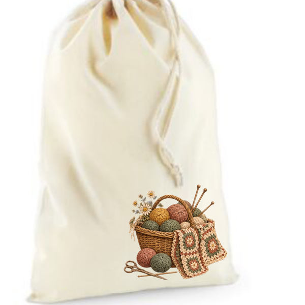 Project Bag wit/ecru of zwart met opdruk vintage mand
