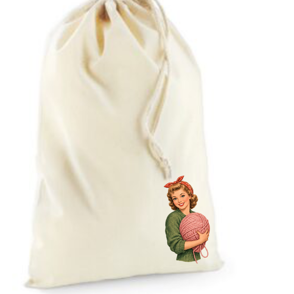 Bij Franka Project Bag 25x30 cm vintage vrouw met wol in handen