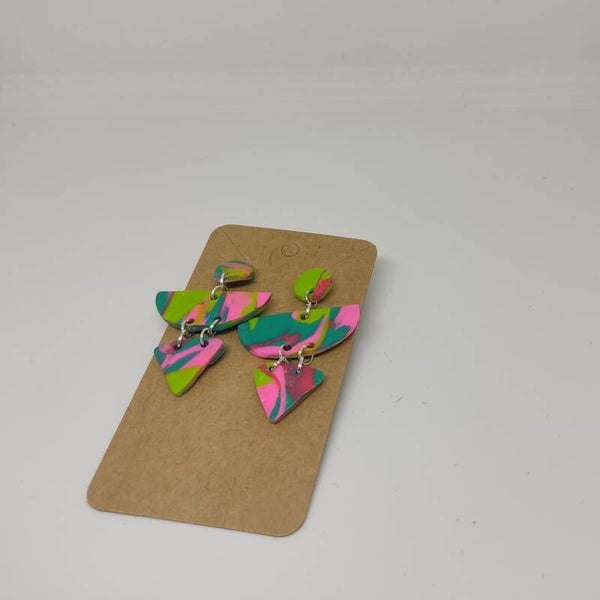 Oorbellen figuur groen, roze