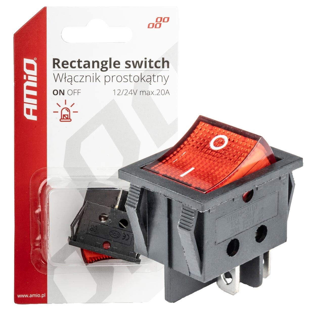 Rectangle 12V/230V switch (with red light) BU02