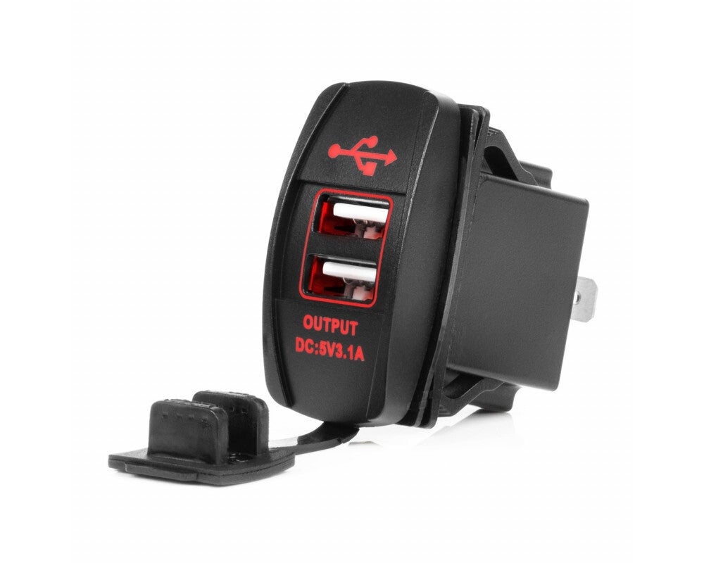 Waterproof USB charger, 2x USB A 12/24V 3.1A