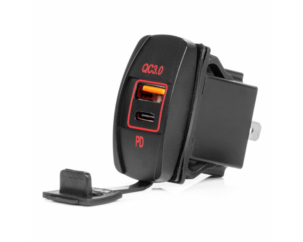 Waterproof USB charger, USB A & USB C QC 3.0 12/24V