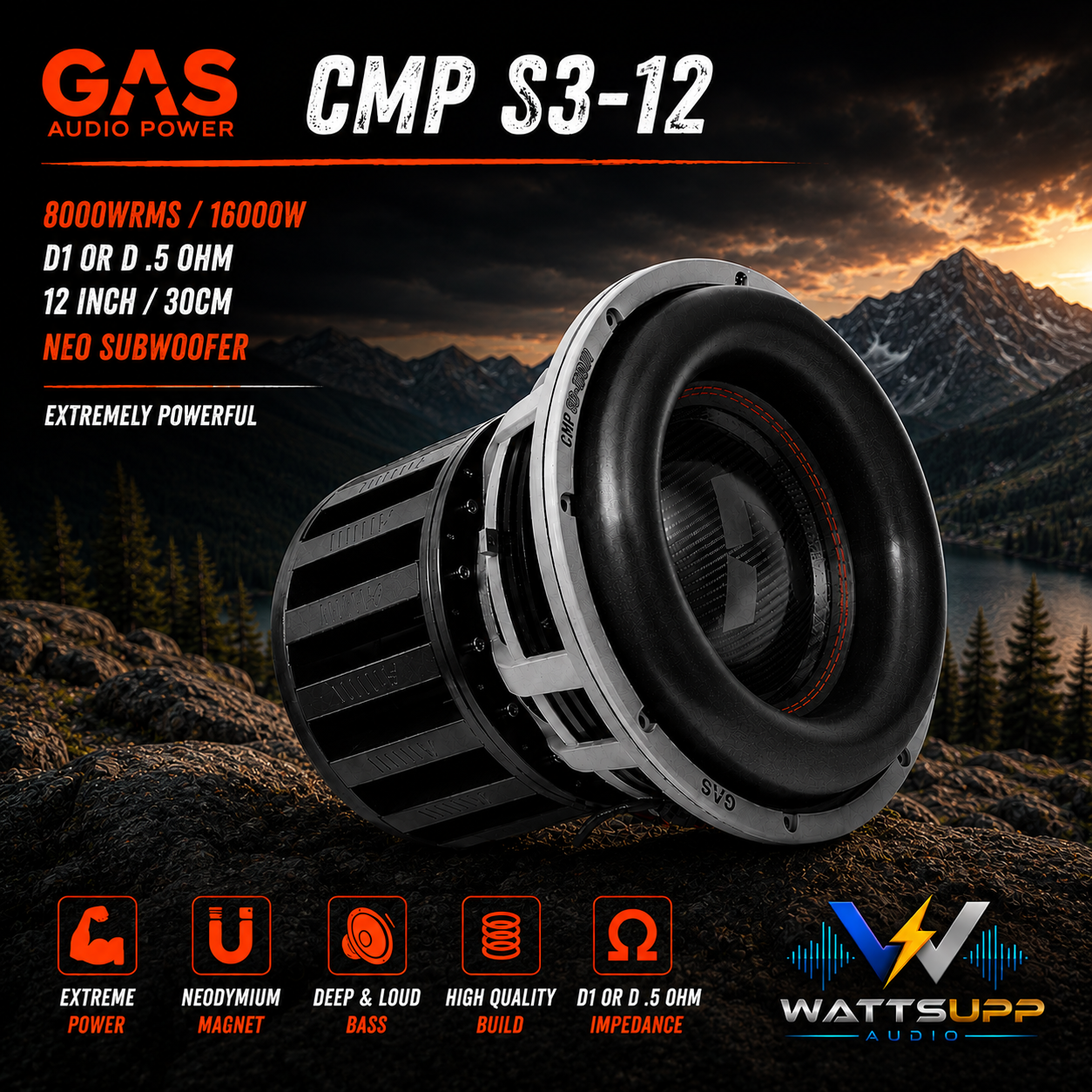 GAS Audio POWER CMP S3-12D1 12 inch subwoofer NEO