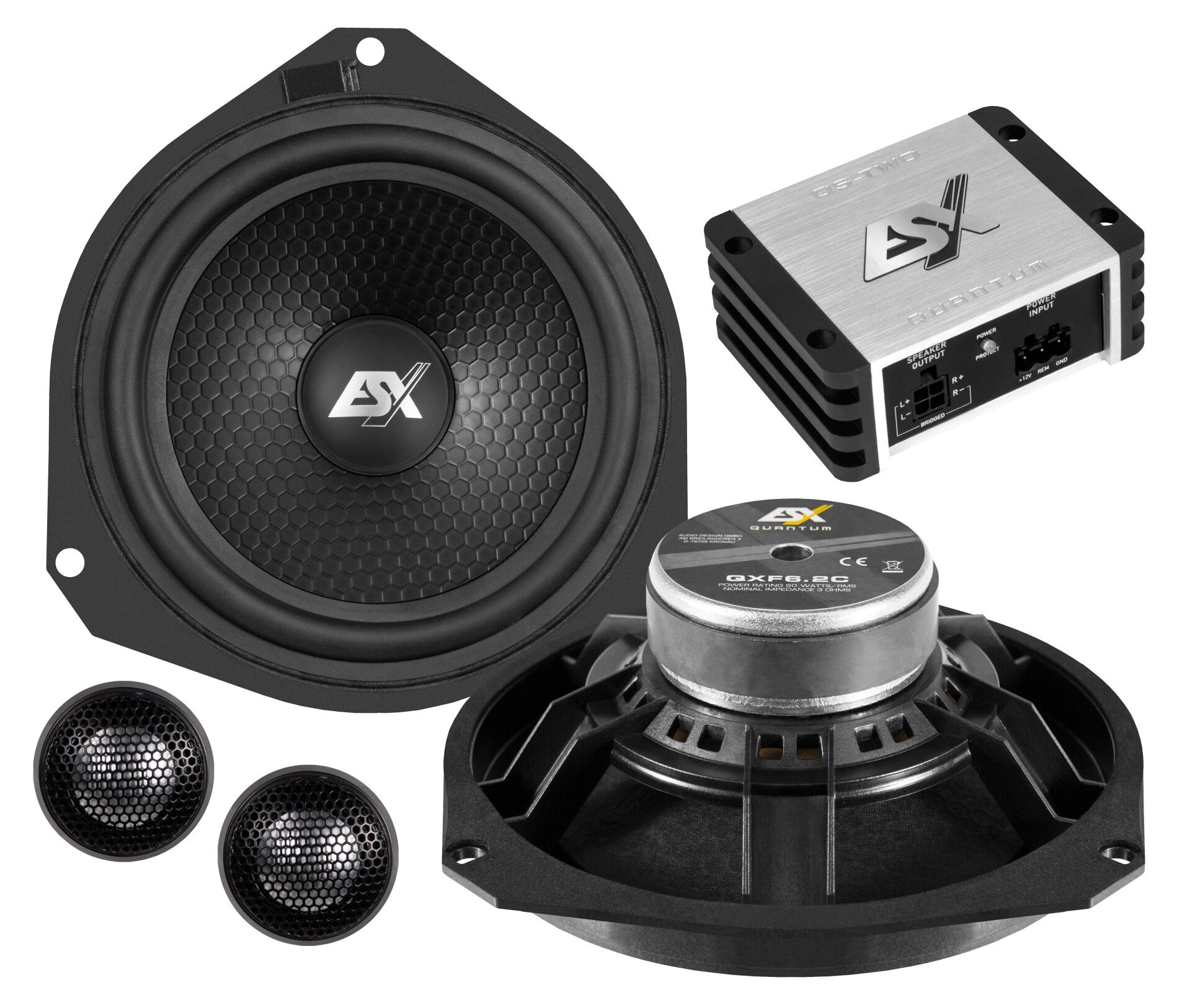 ESX QXFA6.2C 16 cm (6") 2-Way Component set & 2-Channel Nano Amplifier