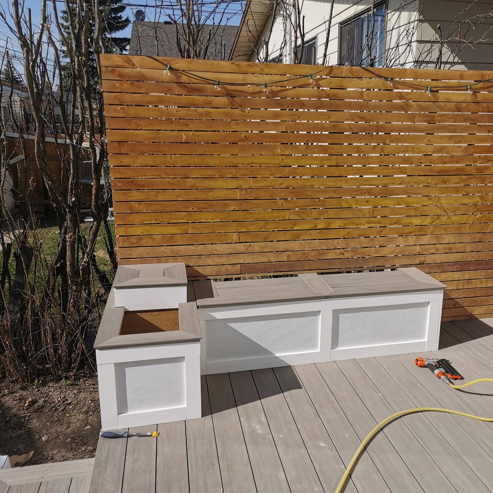calgary composite decking with bench and planter renovation remodel