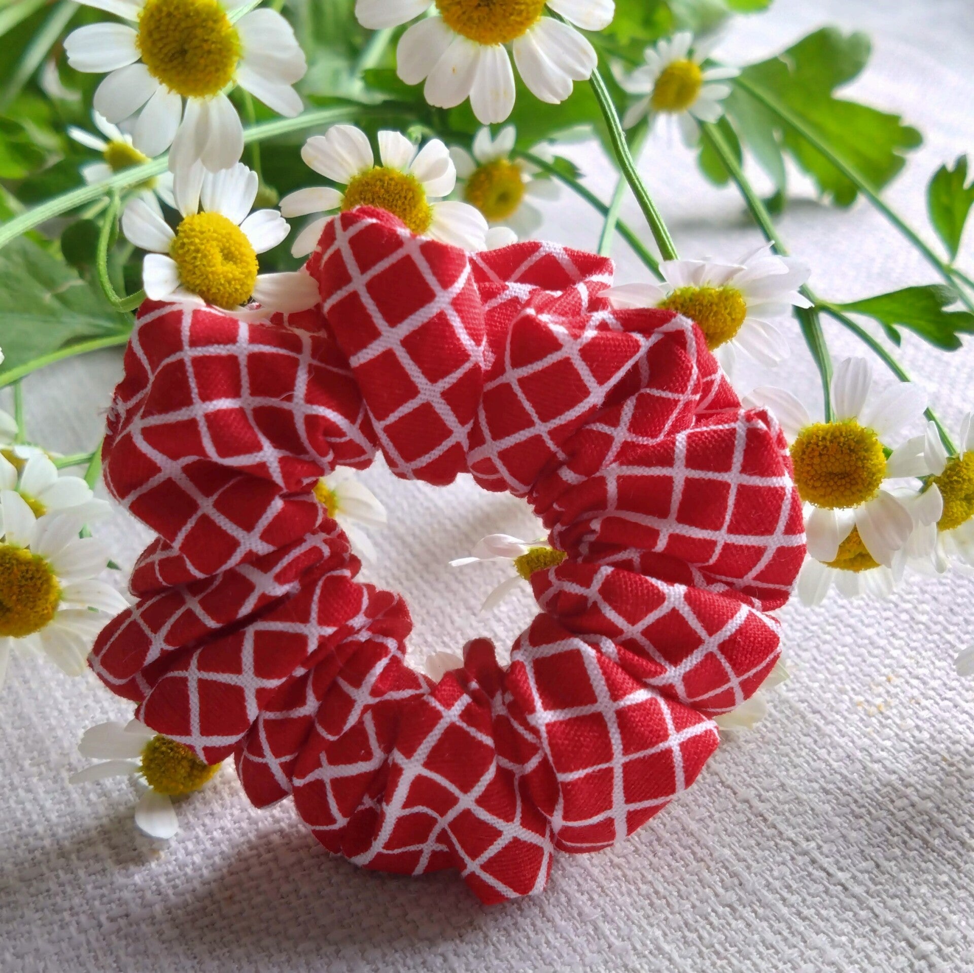 Cherry checkered mini scrunchie