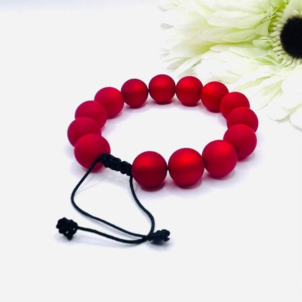 Red velvet bead glaskralen armband