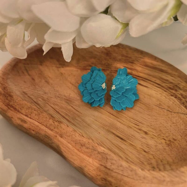 Botanica half bloom stud oorbellen - Petrol blauw