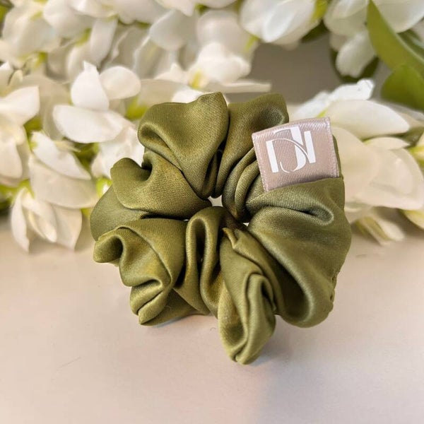 Olive satin mini scrunchie