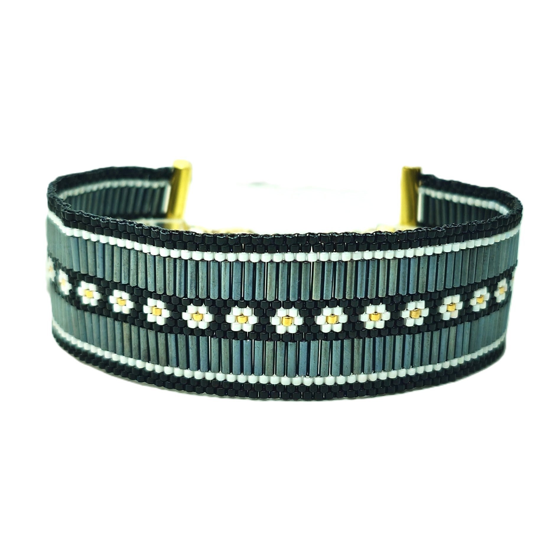 Miyuki madeliefjes gunmetal weefarmband