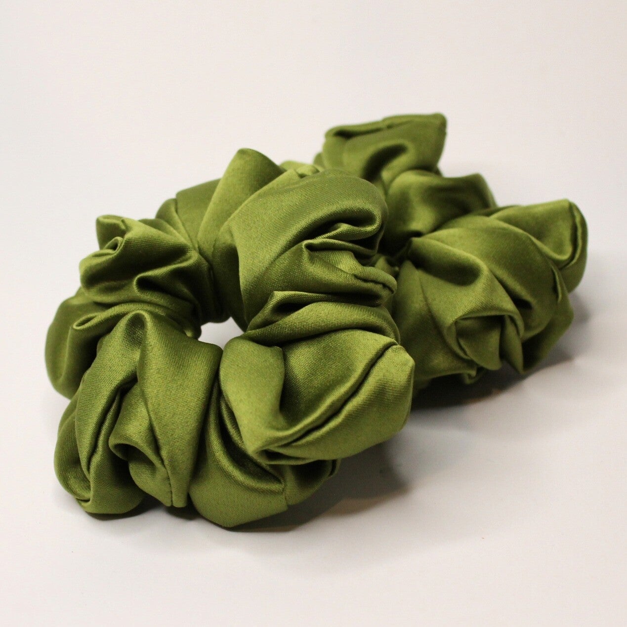 Olive satin small scrunchie