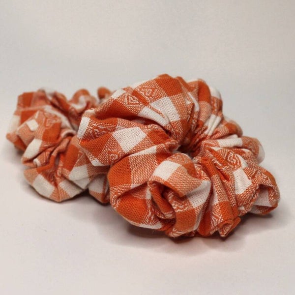 Orange grid small scrunchie