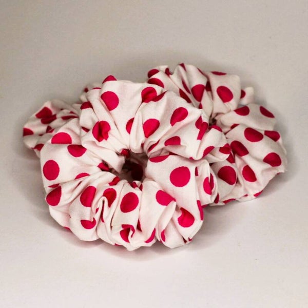 Pink pebble dots small scrunchie