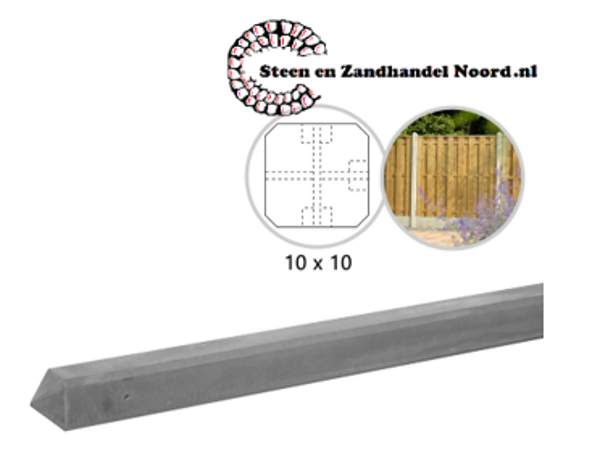 Betonpaal glad met diamantkop 10 x 10 x 280 cm, grijs ongecoat, T-paal.