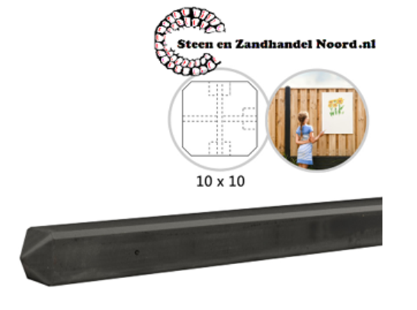 Betonpaal met diamantkop t.b.v. betonplaten met motief 10 x 10 x 275 cm, antraciet zonder coating T-paal.