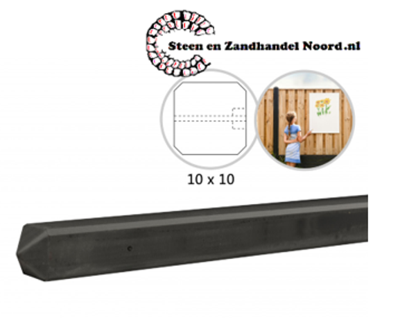 Betonpaal met diamantkop t.b.v. betonplaten met motief 10 x 10 x 275 cm, antraciet zonder coating eindpaal.