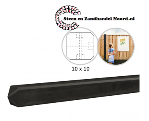 Betonpaal met diamantkop t.b.v. betonplaten met motief 10 x 10 x 275 cm, antraciet gecoat t-paal.