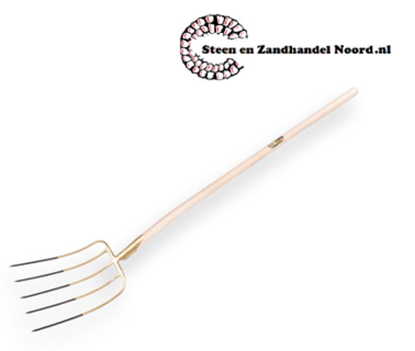 Bladvork OFFNER 5 tands met veerdul, 45 cm, met batsesteel 130 cm gebogen.