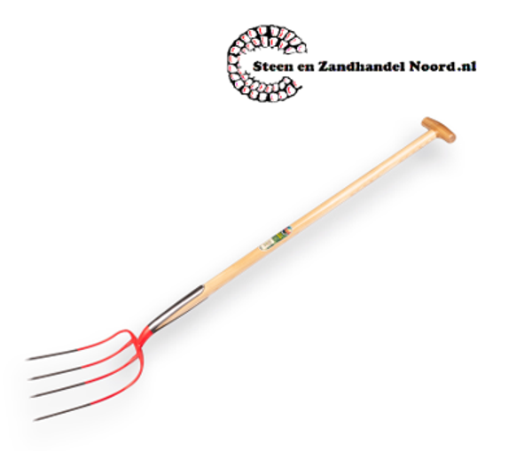 Mestvork Offner 4-tands, ROOD, met dubbele veer, met steel 100 cm