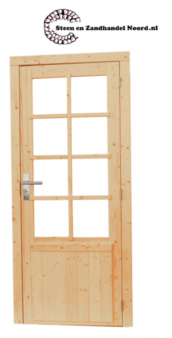 Vuren enkele 8-ruits deur inclusief kozijn