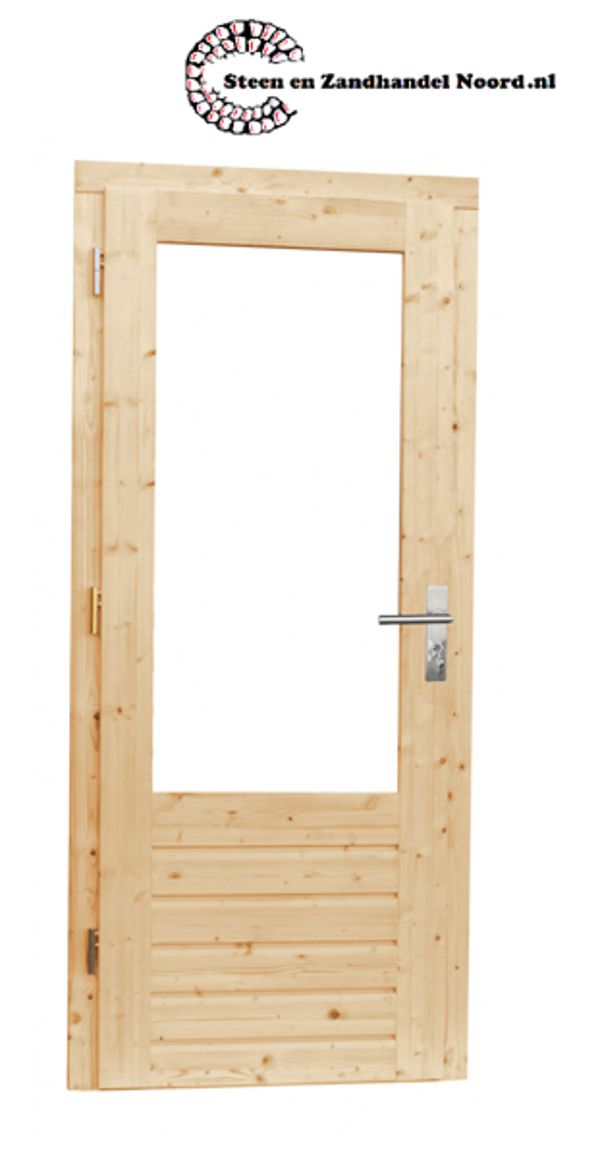 Vuren enkele 1-ruits opdekdeur met 5-puntssluiting en dubbelglas, linksdraaiend, 90 x 201 cm