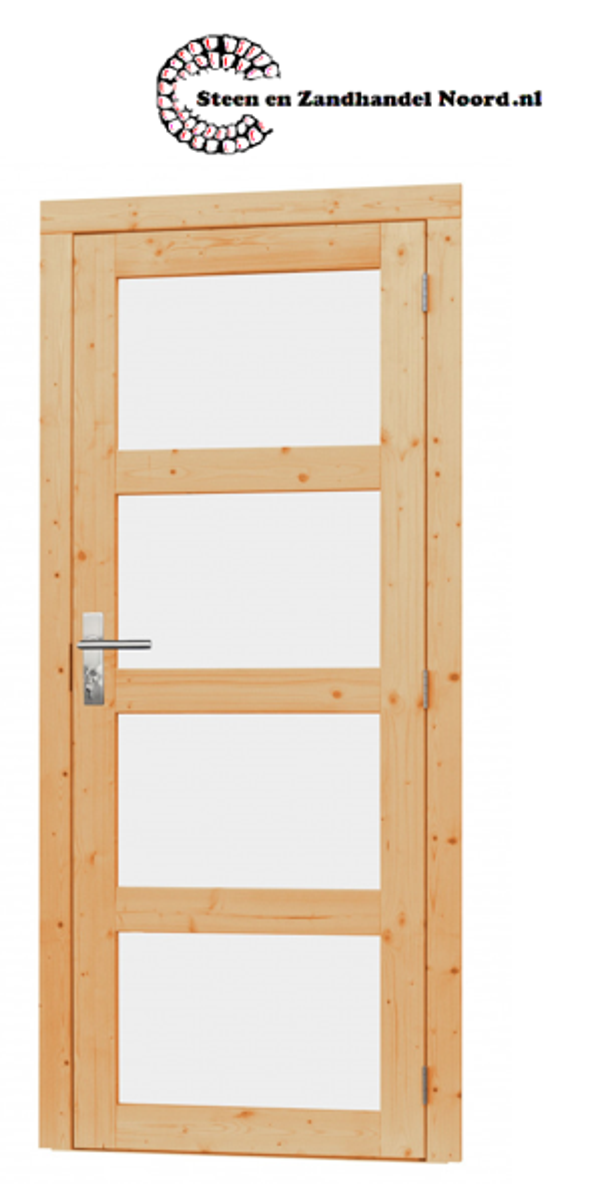 Vuren enkele 4-ruits deur inclusief kozijn, rechtsdraaiend, 90 x 201 cm